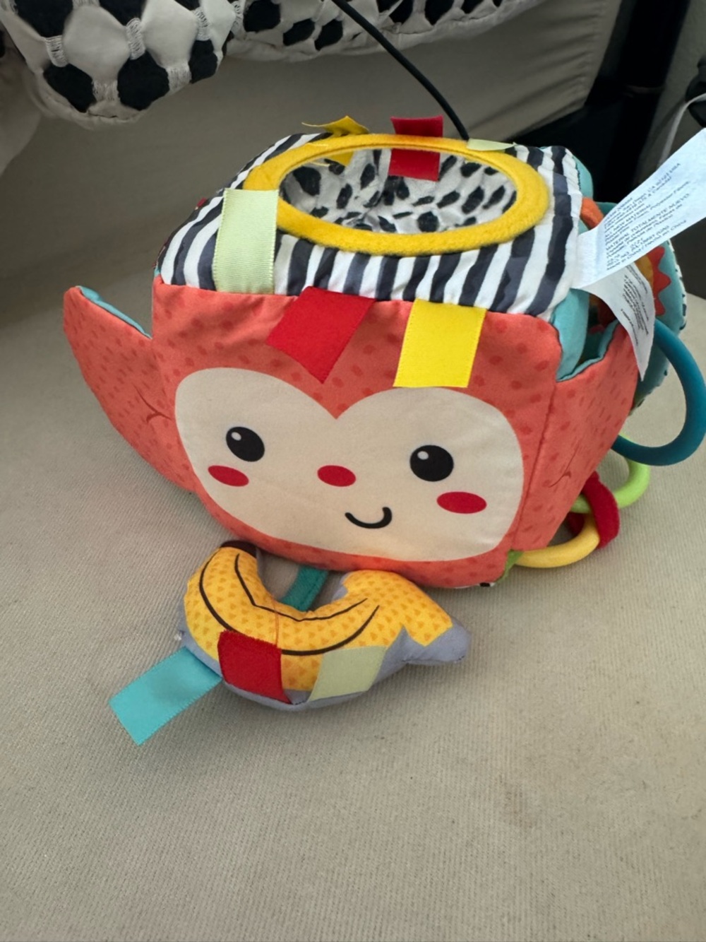 Infantino Orange and Yellow Soft Activity Cube with Face and Rings